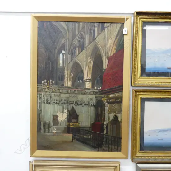 JAMES F. SCOTT - WESTMINSTER ABBEY INTERIOR - 1920S OIL A/F - AREA OF PAINT LOSS 750 X 495MM