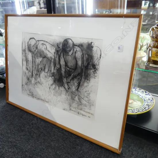 ROY DALGARNO 'THE START OF THE LONG BLOW / THE LAST SHOULDER' MIXED MEDIA ON PAPER '88 440x600mm FRAME FAULTED