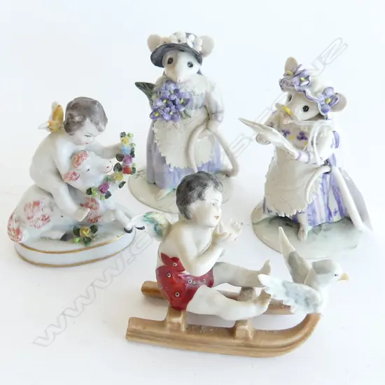 PR PORCELAIN MICE H.85MM 2 GERMAN PORCELAIN PUTTI FIGURINES H.70MM