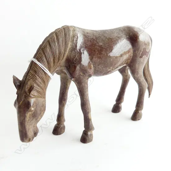 CHINESE CARVED HARDWOOD HORSE GLASS EYES H130MM