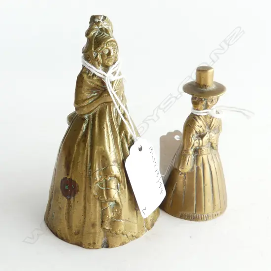 2 VINTAGE BRASS LADY BELLS TALLEST 110MM