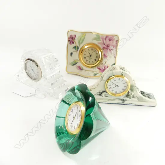 4 SMALL CLOCKS; WATERFORD ETC W.100mm