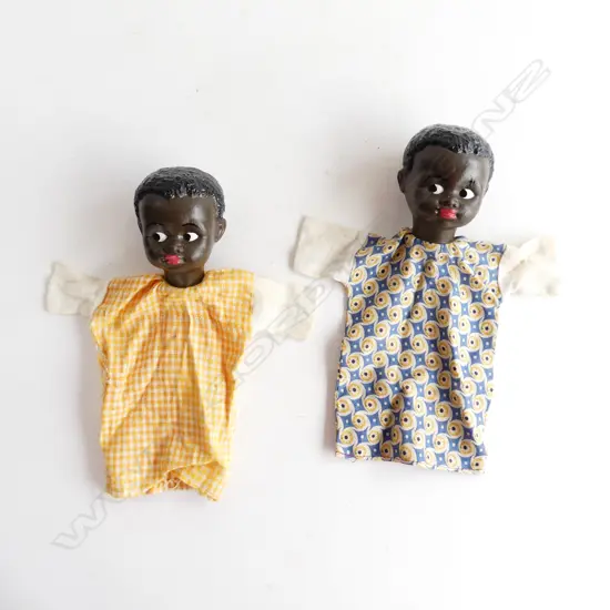 TWO VINTAGE BLACK HEAD PUPPETS, L.230MM