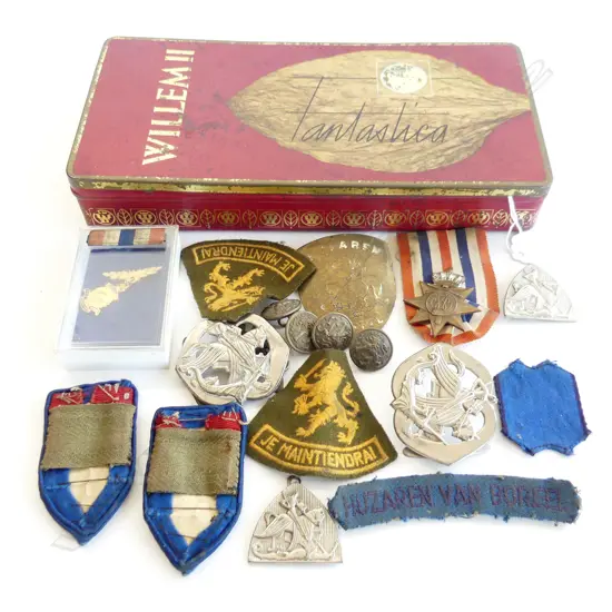 COLLECTION DUTCH MILITARY BADGES SILVER PLATE + BRASS STAR + CLOTHE ETC 