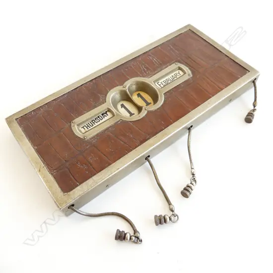 VINTAGE CROC HIDE & CROME DATE CALENDER WALL MOUNTED L250 H120MM