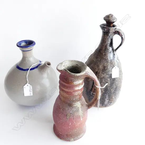 3 STUDIO POTTERY JUGS tallest 310mm