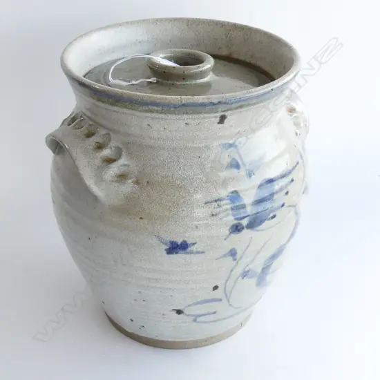 LARGE B/W STUDIO POTTERY LIDDED CROCK H310 W280MM