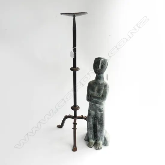 TALL CERAMICK FIGURE H560MM & TALLER CAST IRON CANDLESTICK H750MM