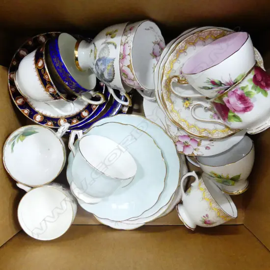 BOX ASST TRIOS ETC, INCL ROYAL ALBERT, AYNSLEY ETC.