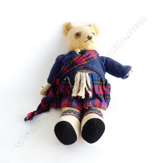 VINTAGE GLASS EYED GROWLER TEDDYBEAR IN SCOTTISH TARTAN L350MM
