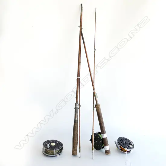 2 FLY FISHING REELS OLYMPIC 460& 440 WITH VINTAGE ROD L1M600MM