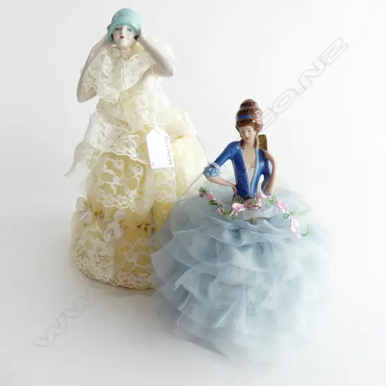 2 CHINA HALF DOLLS IN DRESS H260 TALLEST