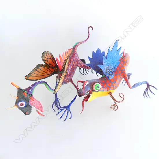 2 MEXICAN ALEBRIJIE DREAM CREATURES brightly painted minor faults H.300mm tallest