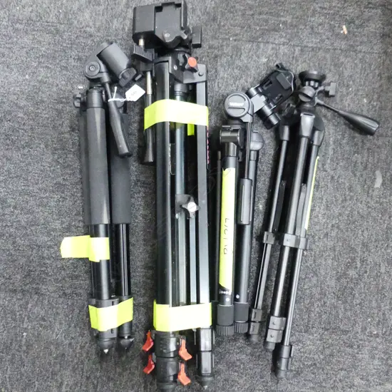  4 ASST SML TRIPODS (3 MISSING PLATES) VIVITAR 980/TOPMAN TMK-2441 ETC