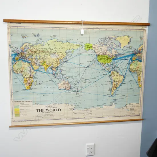 VINTAGE PHILIPS SCHOOL ROOM MAP OF THE WORLD 900x1220mm