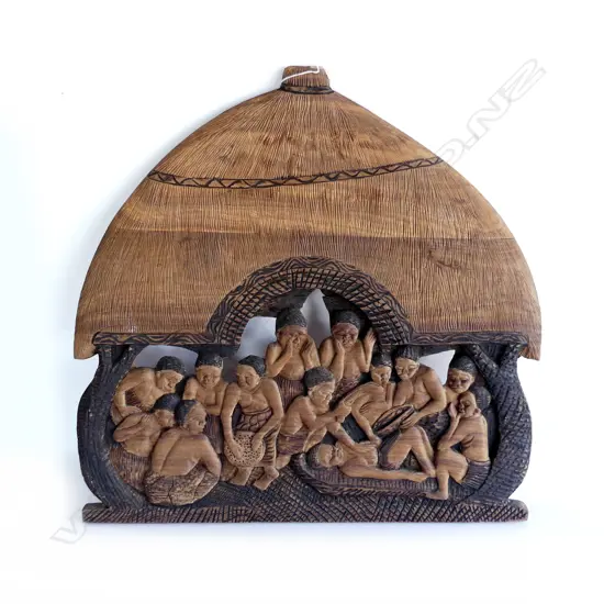 LARGE AFRICAN HARDWOOD WALL CARVING VILLAGE LIFE L740 H740MM