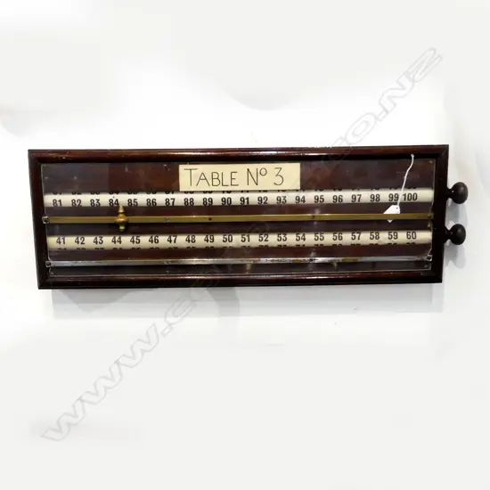 VINTAGE WALL MOUNTED GAME SCORER; BILLIARDS / SNOOKER 'TABLE No.3' W.920mm