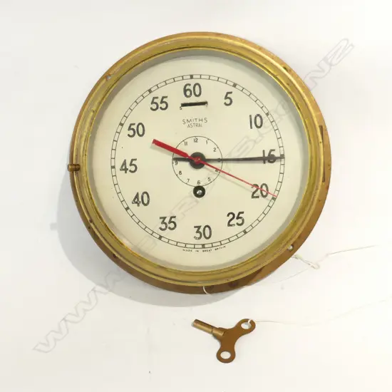 SMITHS ASTRAL NAVAL WWII ERA BRASS SHIPS CLOCK 265mm dia w. key