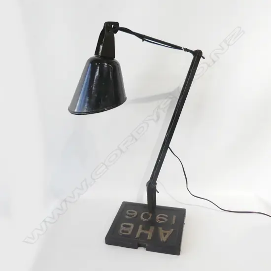 BLACK METAL LAMP - BASE 'AHB 1906' - AUCKLAND HARBOUR BOARD CAST IRON PLAQUE