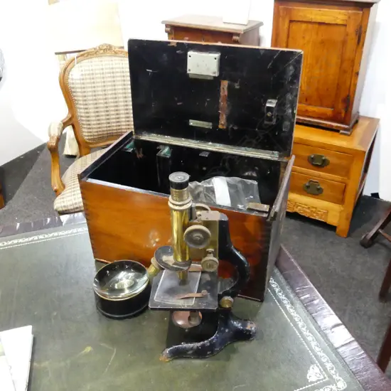 VINTAGE BOXED MICROSCOPE; ERNST LEITZ WETZLAR H.310mm