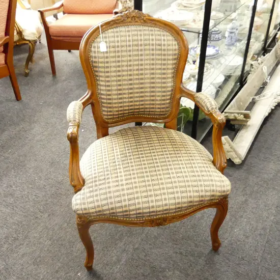 FRENCH STYLE UPHOLSTERED BERGERE ARMCHAIR