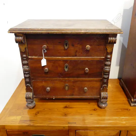 A 19THC WALNUT APPRENTICE CHEST H 450 MM 