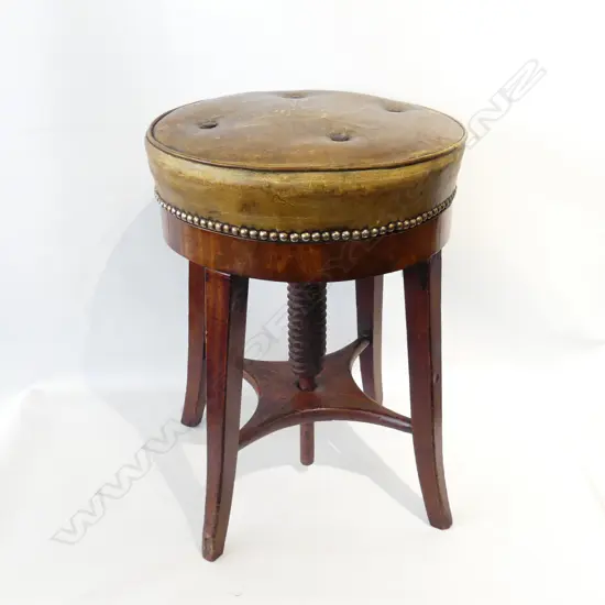 LATE 19THC REVOLVING LEATHER TOPPED PIANO STOOL H 510 MM