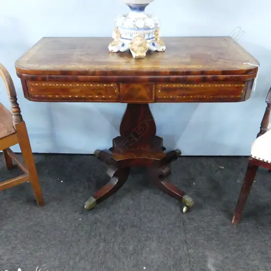 REGENCY WALNUT GAMES TABLE - FOLDING GREEN BAIZE TOP 915x455x725mm