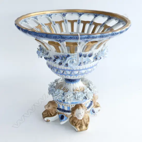 LARGE CONT B/W & GILT TABLE CENTER PC HAND PAINTED H370 W380MM