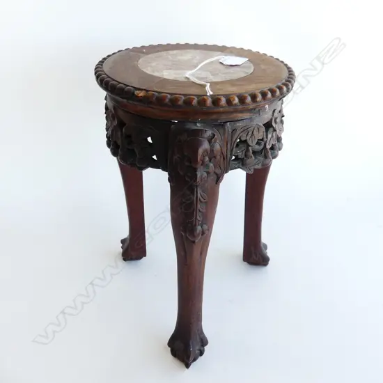 OLD CHINESE CARVED VASE STAND w marble inlaid top H.320MM X 200