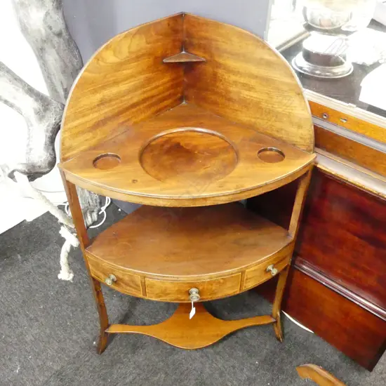 GEORGE III SHERATON MAHOGANY CORNER WASH STAND