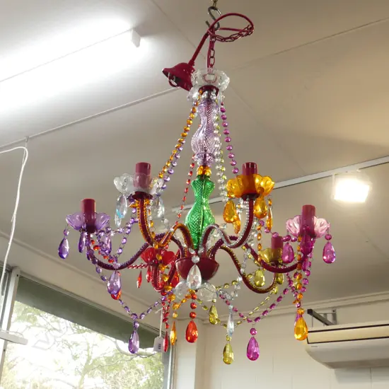 COLOURFUL PLASTIC MURANO STYLE 6 LIGHT CHANDELIER H.550mm