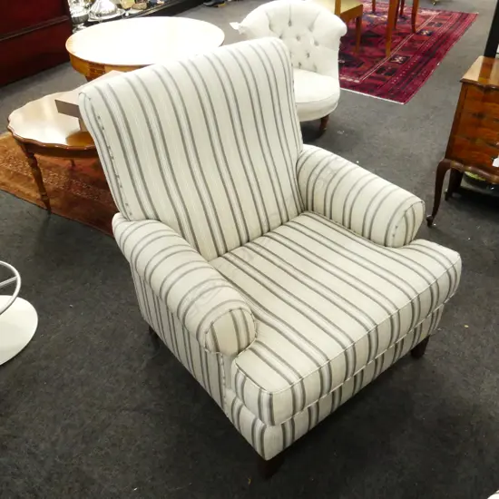 UPHOLSTERED ARMCHAIR; CREAM / SILVER STRIPE