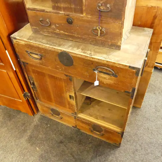 ANTIQUE JAPANESE TANSU CHEST 3 drawers + pr doors 805 x 400 x 855mm