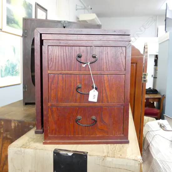 OLD JAPANESE CABINET metamorphic folding top. 3 drawer. 780 x 325 x 900mm.