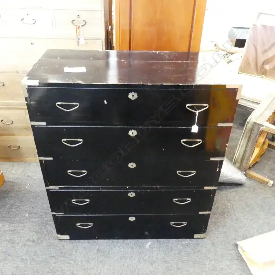 OLD JAPANESE TANSU CHEST BLACK LACQUER 880 x 400 x 1015mm