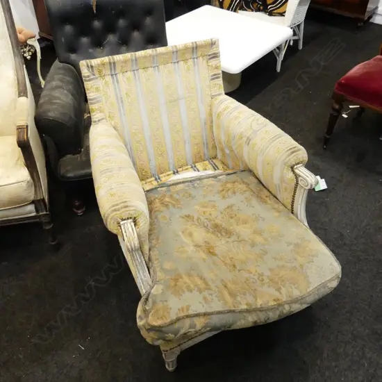 VINTAGE FRENCH BERGERE ARMCHAIR - UPHOLSTERY FAULTED