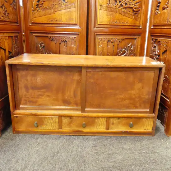 OLD JAPANESE LOW LONG CABINET pr doors + 3 drawers