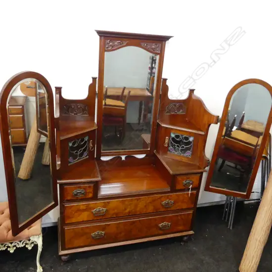 EDWARDIAN DRESSER w. 3 MIRRORS 