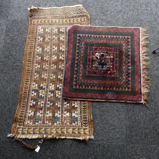 2 SMALL PERSIAN MATS; 1100x560mm & 600x600mm (faulted)