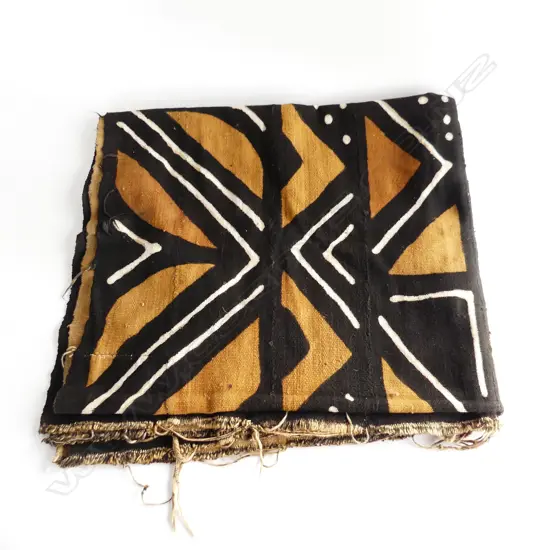 OLD TRIBAL PAINTED TEXTILE BLACK & WHITE ON TAN 1000 x 1600mm NTH AFRICAN ?