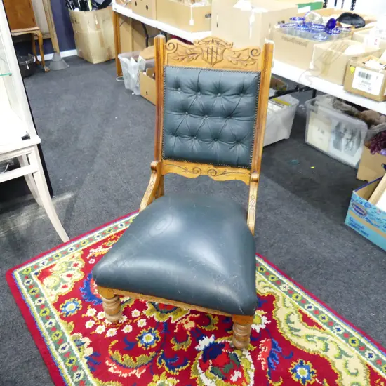 EDWARDIAN CHAIR; ARMLESS LEATHER BUTTON BACK 