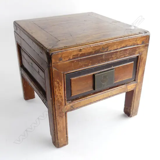 SMALL LOW CHINESE STOOL WITH DRAWER H320 W340MM