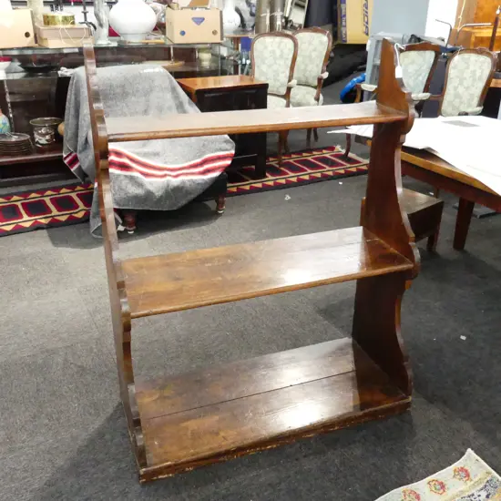 ANTIQUE PINE 3 TIER BOOK/DISPLAY SHELF 1000x425x1290mm free standing against a wall