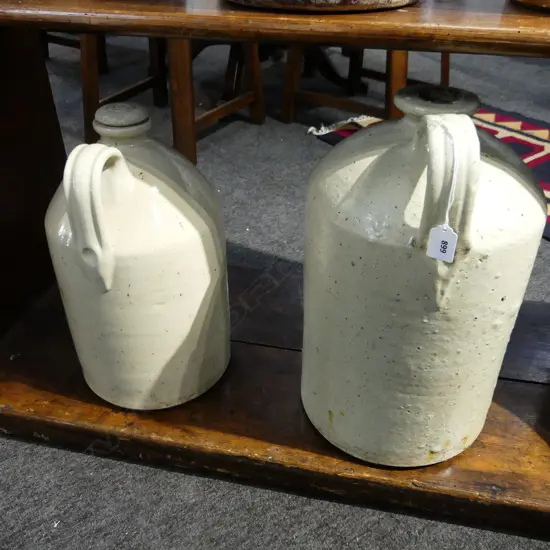 2 VINTAGE STONEWARE HANDLED CROCKS H.440mm