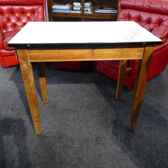 VINTAGE ENAMEL TOPPED KITCHEN PREPARATION TABLE 870 x 535mm