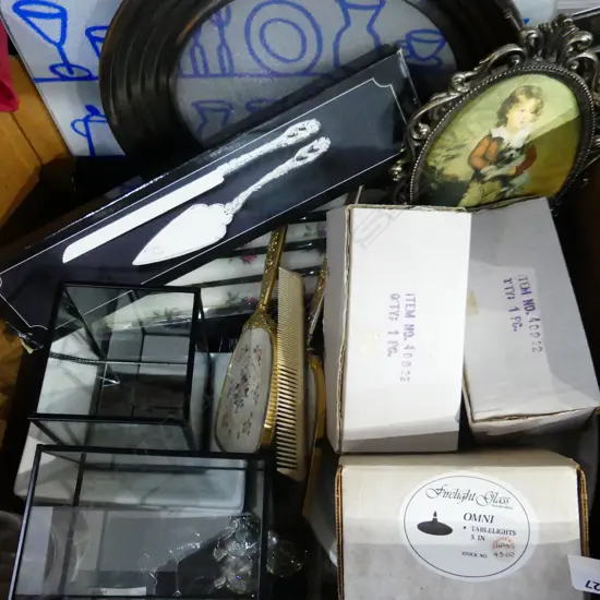 BOX LOT OF KITCHEN WEAR CANDLES & TABLE LIGHTS CANDLES ETC.....