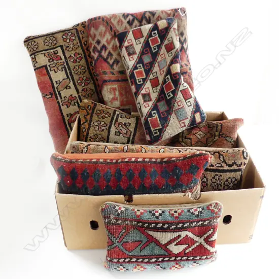 7 VINTAGE PERSIAN CARPET CUSHIONS VARIOUS SIZES LARGEST 340X550MM