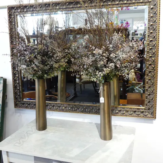 PR FAUX EUCALYPTUS DISPLAYS IN TALL BRUSHED BRONZED METAL VASES H.1000mm by Curated Botanics