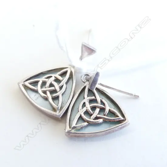 SILVER CELTIC KNOT & ENAMEL EARRINGS triangular